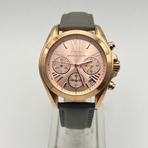 Michael Kors MK-5799 Rose Gold Gray Leather 36mm Women’s Watch Working